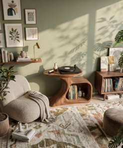 Alternative view of Handcrafted Natural Wood Record Player Stand with Minimalist Frame
