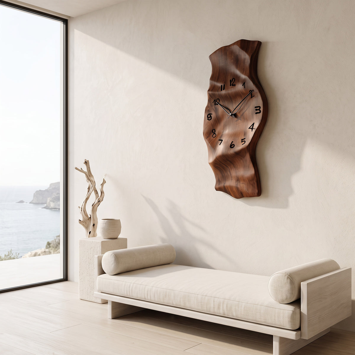 Vertical Solid Wood Sculptural Wall Clock with Organic Curves - Image 2