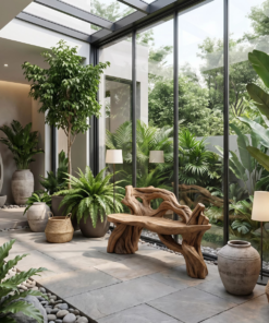 Alternative view of Hand Carved Solid Wood Branch Bench for Garden and Entry