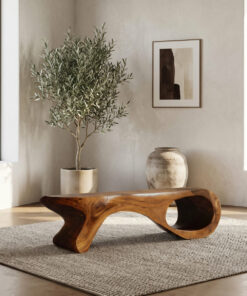 Alternative view of Sculptural Solid Wood Entryway Bench with Carved Curves
