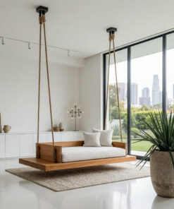 Alternative view of Solid Wood Hanging Ceiling Swing Seat with Natural Edge