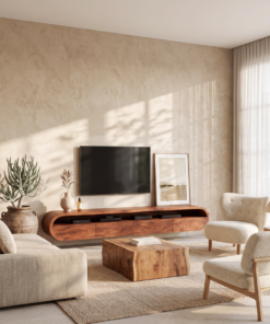 Alternative view of Modern Floating Solid Wood TV Console with Rounded Contours