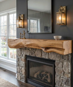 Alternative view of Live Edge Solid Wood Mantel Shelf for Fireplace or Entryway