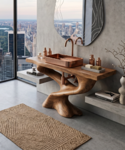 Alternative view of Live Edge Solid Wood Bathroom Vanity for Farmhouse or Modern Baths