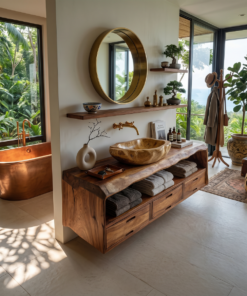 Alternative view of Farmhouse Floating Live Edge Bathroom Vanity in Solid Wood