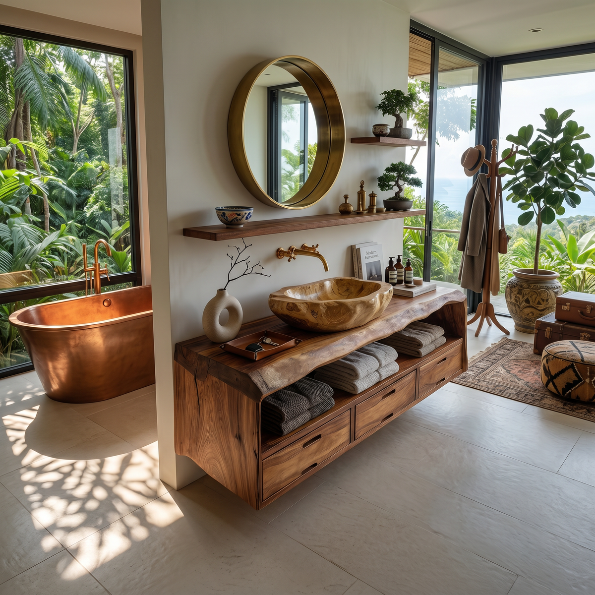Farmhouse Floating Live Edge Bathroom Vanity in Solid Wood - Image 2