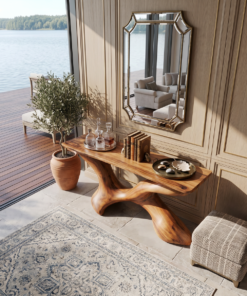 Alternative view of Mid-Century Solid Wood Foyer Console Table with Natural Knots