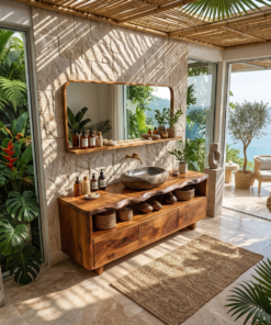 Alternative view of Mid-Century Solid Wood Wall-Mount Bathroom Vanity, Live Edge