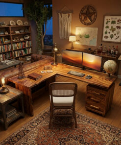 Alternative view of L Shaped Solid Wood Corner Desk with Drawers