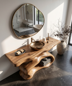 Alternative view of Farmhouse Solid Wood Bathroom Vanity with Weathered Finish