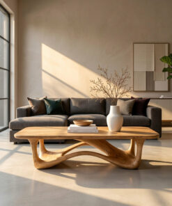 Alternative view of Sculptural Solid Wood Coffee Table with Curved Open Base