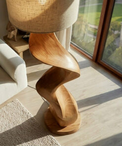 Alternative view of Sculptural Twisted Solid Wood Floor Lamp with Fabric Shade