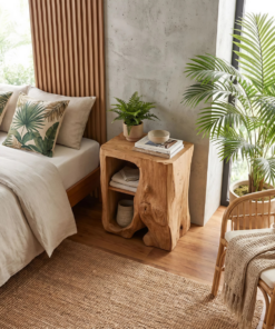 Alternative view of Farmhouse Live Edge Solid Wood Nightstand with Open Shelf