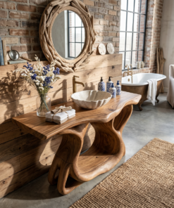 Alternative view of Rustic Solid Wood Bathroom Vanity with Waterproof PU Finish