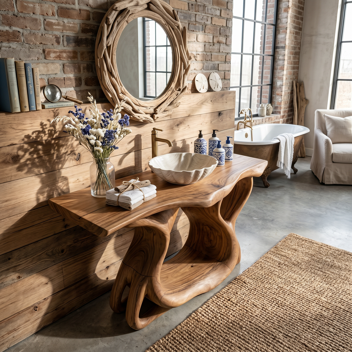Rustic Solid Wood Bathroom Vanity with Waterproof PU Finish - Image 2