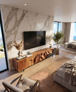 Alternative view of Rustic Solid Wood TV Console Stand with Open Shelving