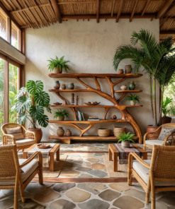 Alternative view of Wavy Sculptural Solid Wood Bookcase with Asymmetrical Shelves
