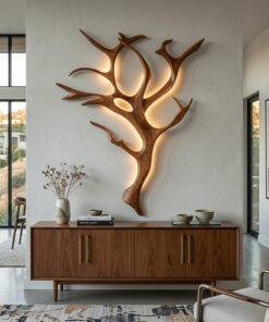 Alternative view of Handcrafted Wood Tree Branch Wall Lamp with Integrated Lighting