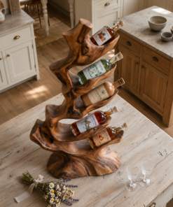 Alternative view of Freestanding Monkeypod Wood Wine Stand for Counter or Floor