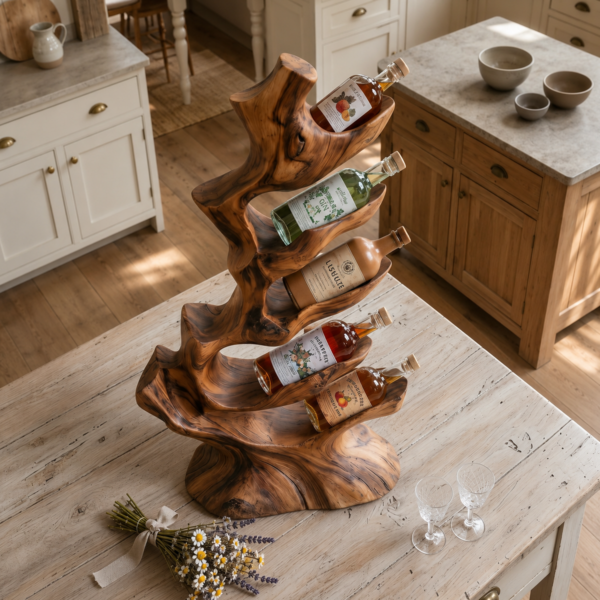 Freestanding Monkeypod Wood Wine Stand for Counter or Floor - Image 2