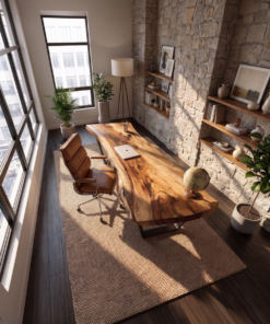 Alternative view of Monkey Pod Solid Wood Desk with Live Edge Top