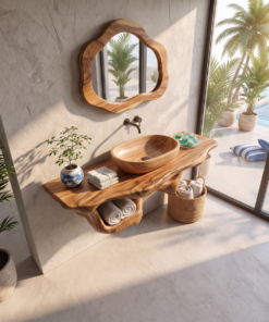 Alternative view of Mid-Century Live Edge Floating Bathroom Vanity Shelf