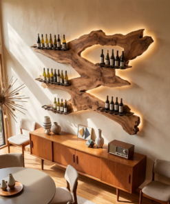 Alternative view of Handcrafted Monkeypod Wine Wall Rack for Kitchen and Home Bar