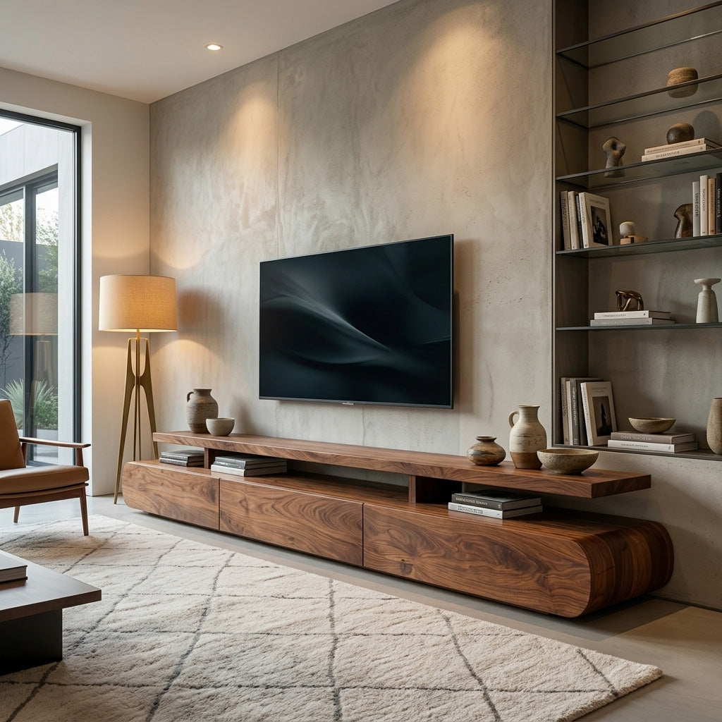 Low Profile Solid Wood TV Stand with Rounded Edges - Image 2