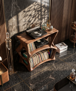 Alternative view of Farmhouse Natural Wood Record Stand for Cozy Living Rooms