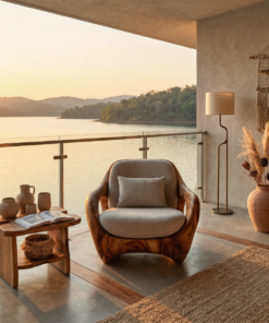 Alternative view of Carved Solid Wood Lounge Chair with Open Frame and Cushions