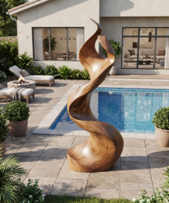 Alternative view of Large Solid Wood Abstract Sculpture with Flame-Inspired Curves