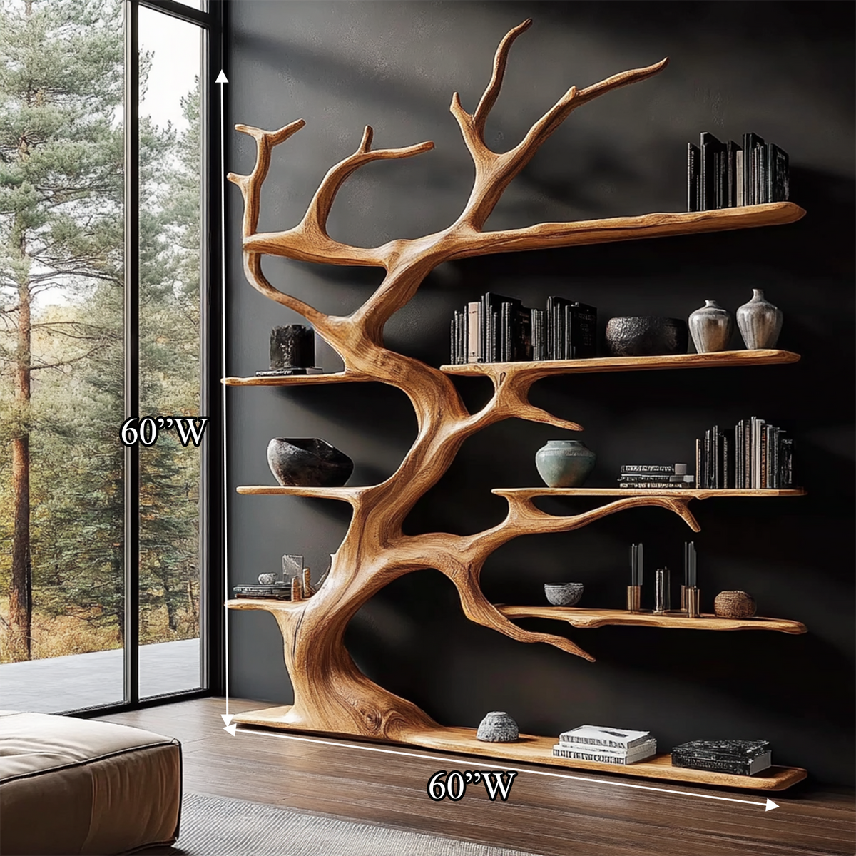 Rustic Tree Branch Bookshelf for Living Room Display - Image 7