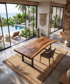 Alternative view of Monkey Pod Live Edge Desk with Mid-Century Base for Home Office