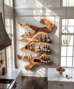 Alternative view of Farmhouse Monkeypod Wood Wall Wine Rack Display