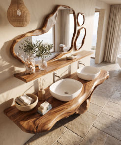 Alternative view of Live Edge Solid Wood Bathroom Vanity Shelf with PU Finish