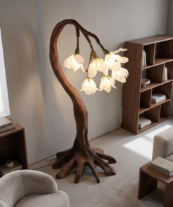 Alternative view of Flower Petal Floor Lamp with Sculptural Solid Wood Branch Base