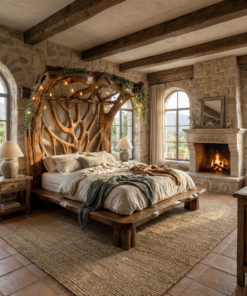 Alternative view of Rustic Solid Wood Tree Bed Frame with Organic Curves