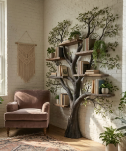Alternative view of Tree Branch Wall Bookcase with Floating Shelves, 70 x 70 in