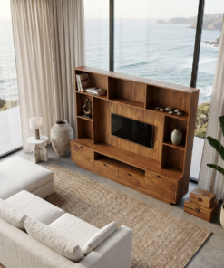 Alternative view of Solid Wood TV Wall Unit with LED Lit Shelves and Cabinets