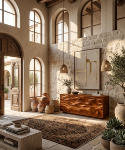 Alternative view of Minimalist Solid Wood Sideboard with Wave-Carved Doors