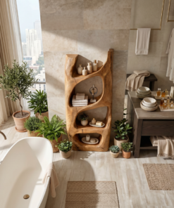 Alternative view of Hand-Carved Sculptural Solid Wood Bathroom Towel Shelf