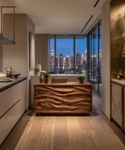 Alternative view of Wave Carved Solid Wood Sideboard with Sculpted Front Panels
