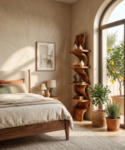 Alternative view of Curved Wave Solid Wood Floating Shelf with Central Spine