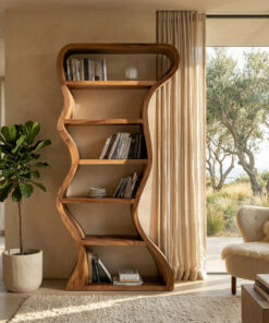 Alternative view of Tall Wavy Solid Wood Bookshelf with Organic Sculpted Sides