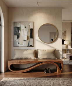 Alternative view of Sculptural Solid Wood Bench with Wave Base for Entryway