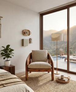 Alternative view of Sculptural Solid Wood Lounge Chair with Upholstered Seat