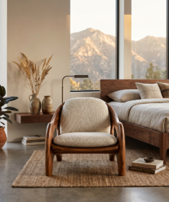 Alternative view of Sculptural Solid Wood Accent Chair with Upholstered Seat
