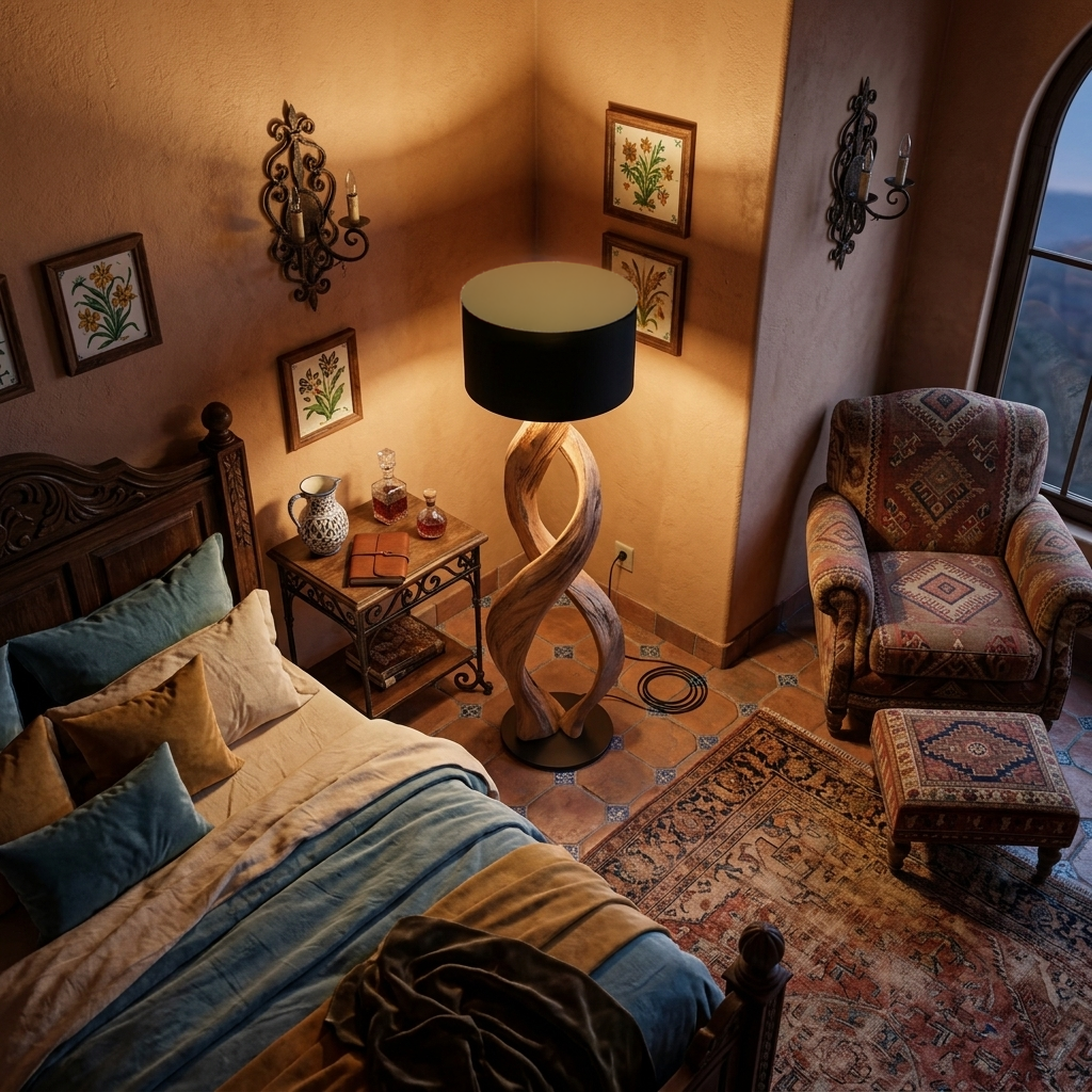 Twisted Solid Wood Sculptural Floor Lamp with Simple Shade - Image 3