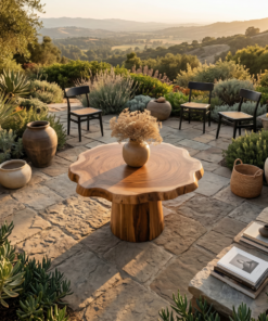 Alternative view of Round Solid Wood Pedestal Dining Table with Sculpted Base