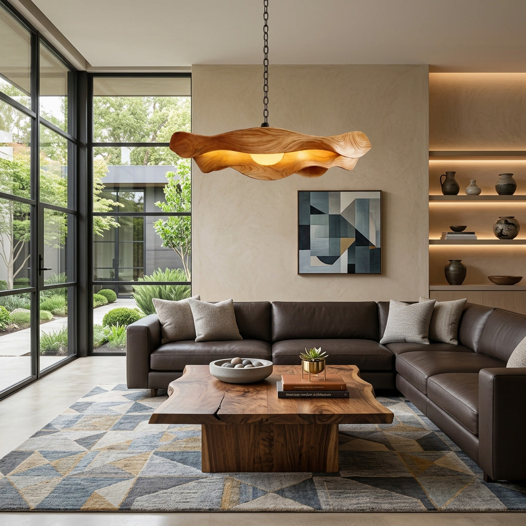 Modern Sculptural Solid Wood Pendant Light with Flowing Contours - Image 3